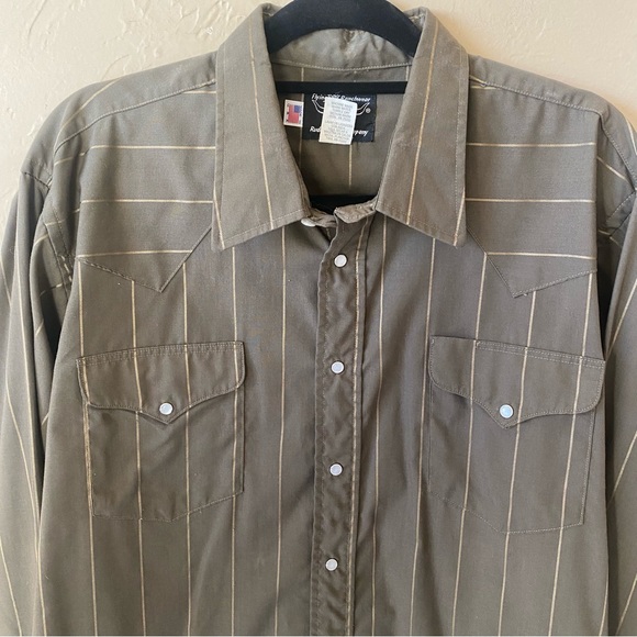 Vintage Pearlsnap Western Shirt Flying R Ranchwear Made in USA Brown Stripe 17.5 - Picture 2 of 9